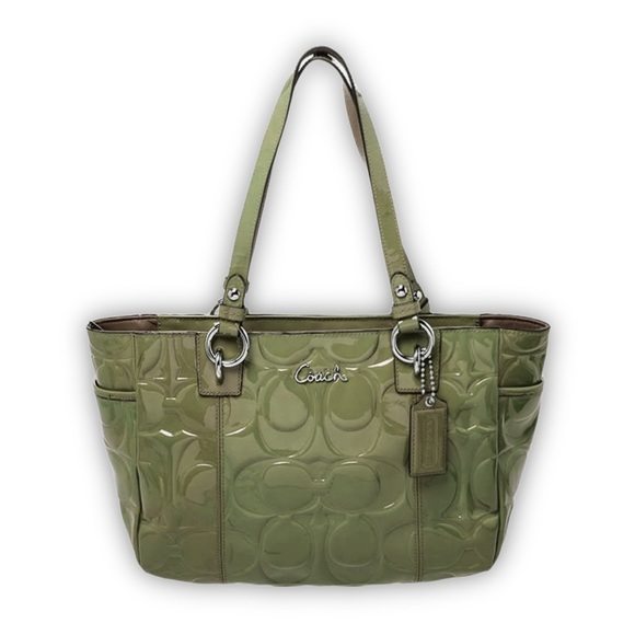Coach Handbags - Coach Olive Green Patent Leather Embossed East West Gallery Tote Large 17728